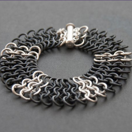 Black Niobium and Sterling Chain Maille Bracelet