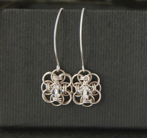 Sterling Silver Chain Maille Bridal Earrings