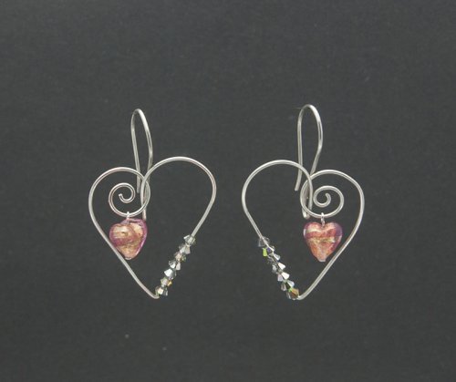 Murano glass wire heart earrings.   